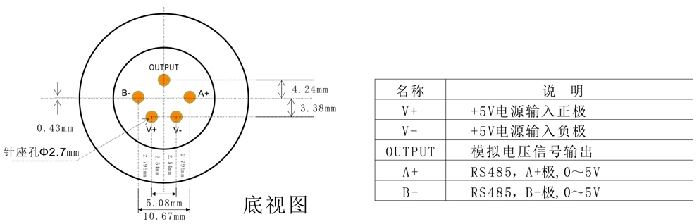 深國安智能氣體傳感器模組RS485輸出針腳定義